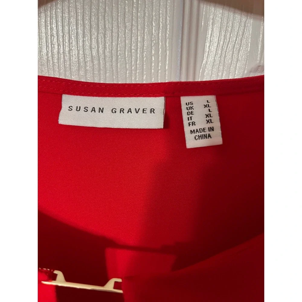Susan Graver Liquid Knit Red Keyhole Neck Short Sleeve Tunic‎ Top Womens Size L - Picture 4 of 5